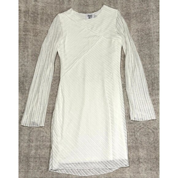 Princess Polly Raisa White Mini Dress Sz 4 Long Sleeve Bodycon Flared Sleeve - Picture 2 of 8